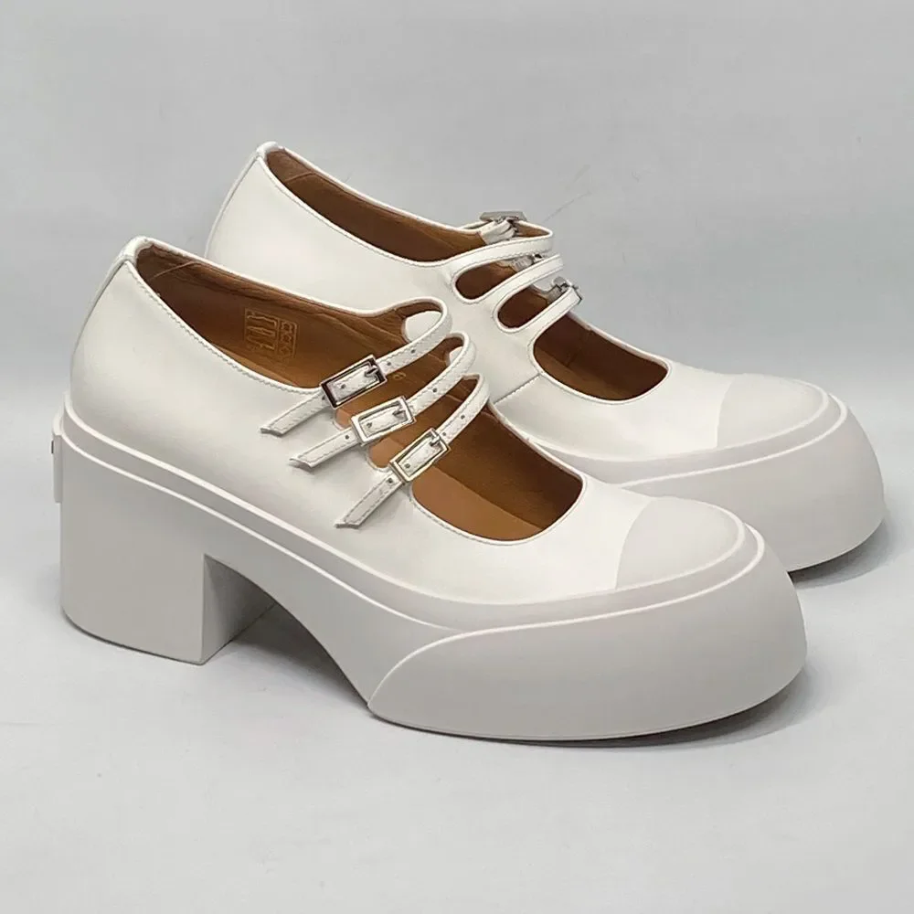 Marni White Pablo Triple-Buckle Mary Jane Heels size 36